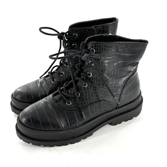 Jessica Simpson Enita Combat Boots 8 Black NWOT Ankle Booties Lace Grunge Croc - Picture 3 of 8